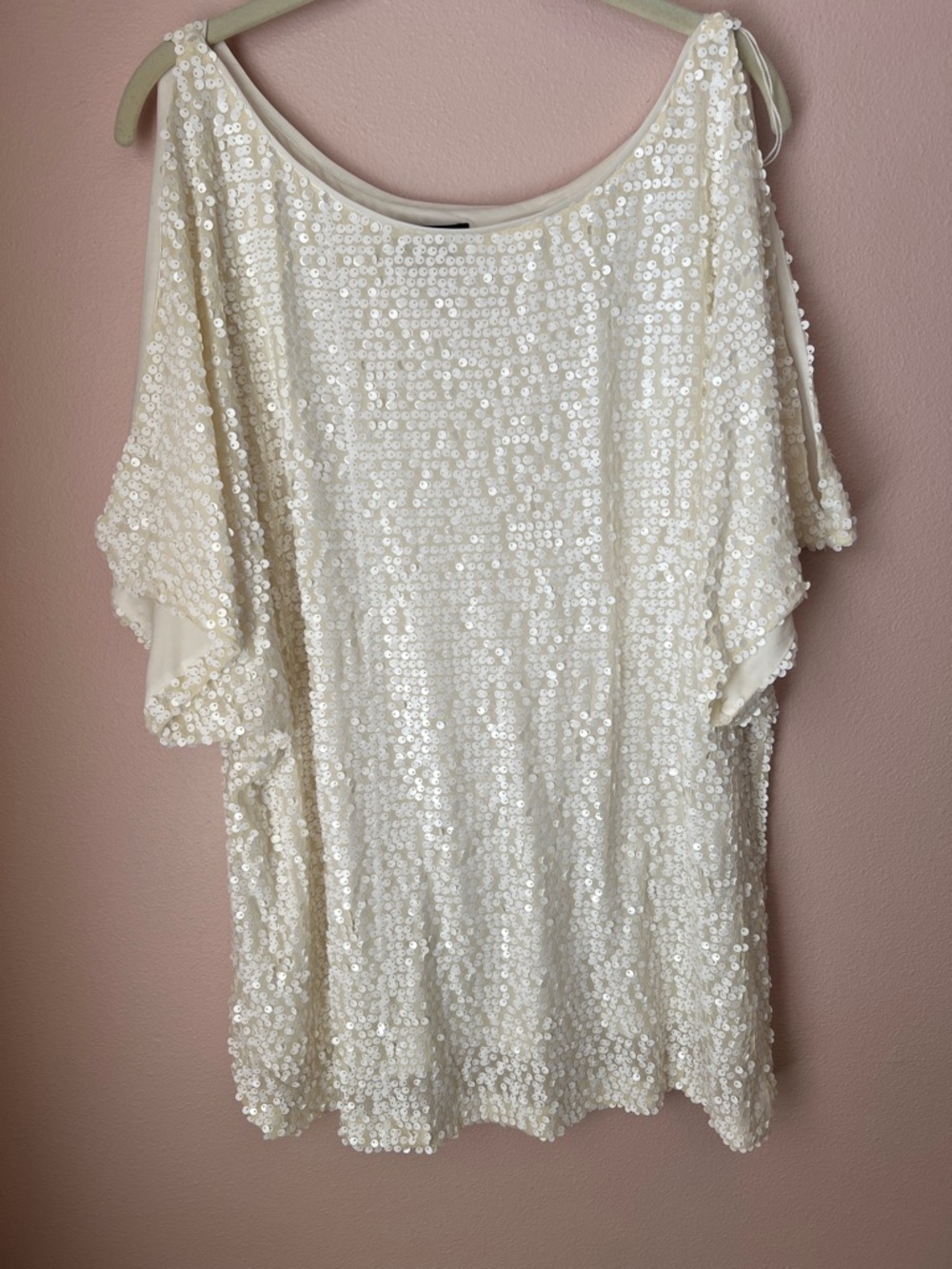 Adrianna Papell Ivory Sequin Flutter Sleeve Top